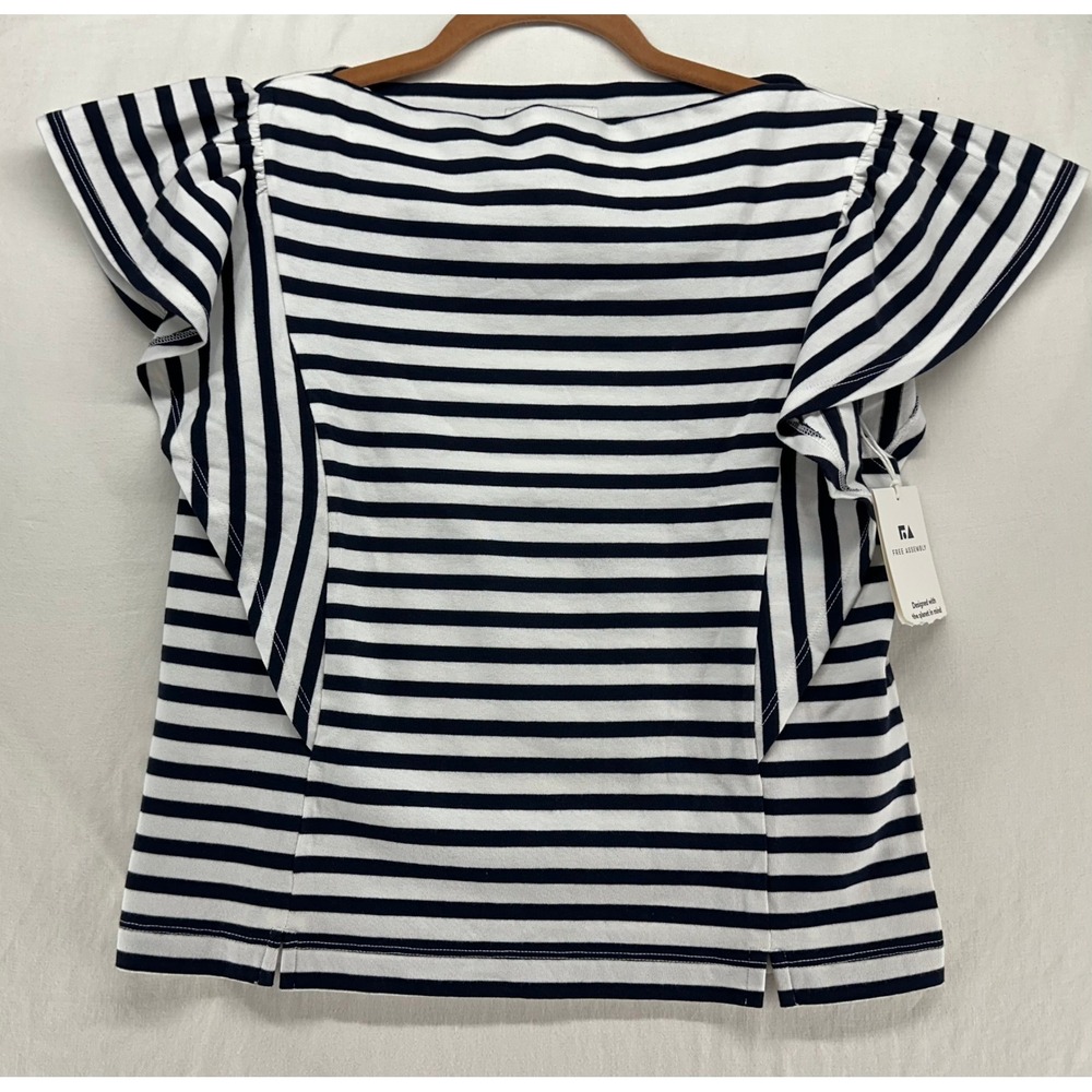 Free Assembly Navy White Striped Flutter Sleeve Tee Boat Neck XS